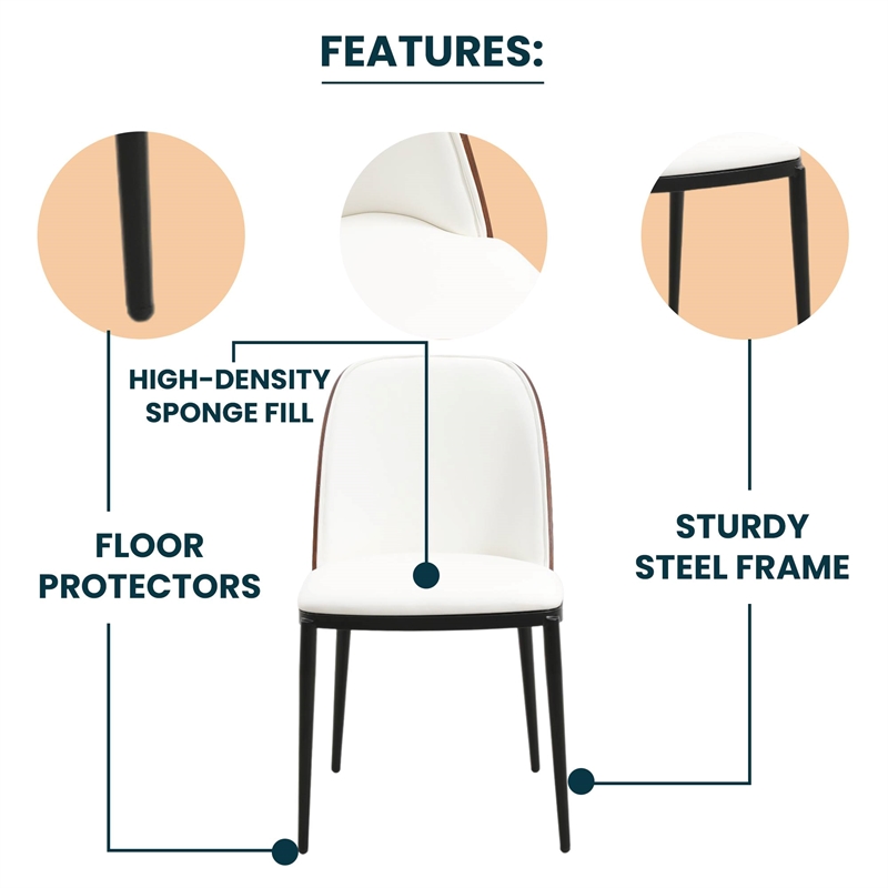 LeisureMod Tule Dining Chair with Leather Seat Walnut/White