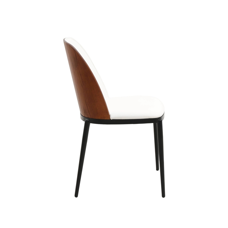 LeisureMod Tule Dining Chair with Leather Seat Walnut/White