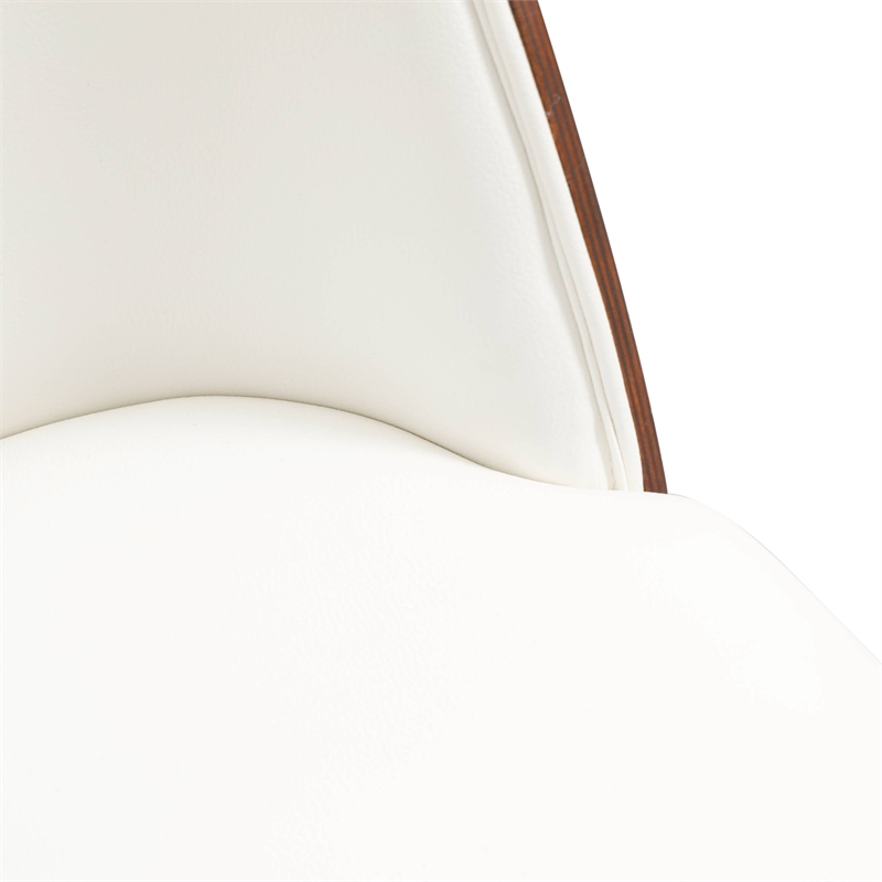 LeisureMod Tule Dining Chair with Leather Seat Walnut/White