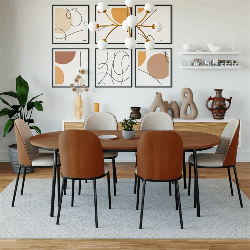 LeisureMod Tule Dining Chair with Leather Seat Walnut/White