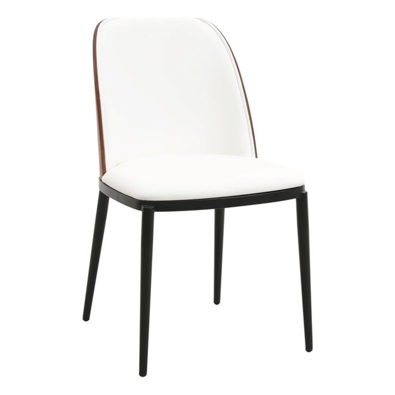 LeisureMod Tule Dining Chair with Leather Seat Walnut/White