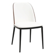 LeisureMod Tule Dining Chair with Leather Seat Walnut/White