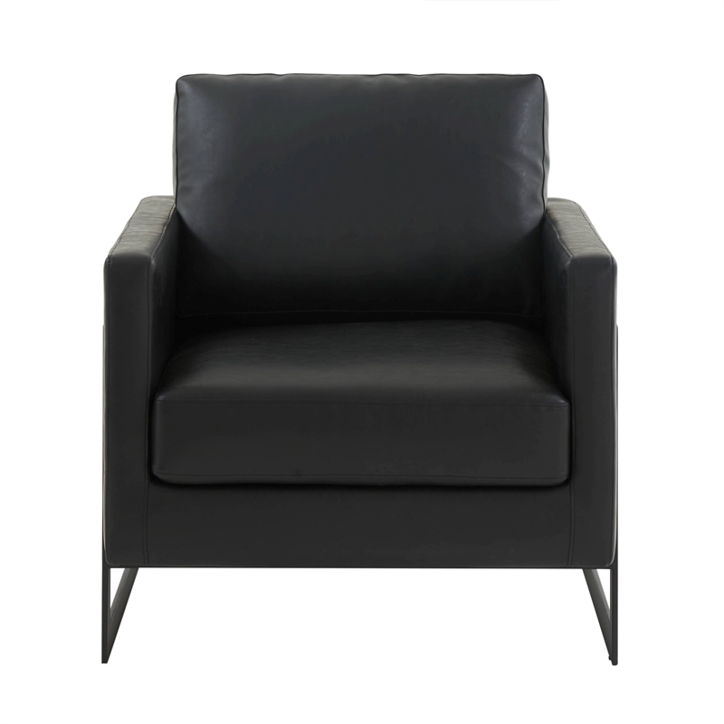 LeisureMod Lincoln Modern Leather Arm Chair with Black Steel Frame Black