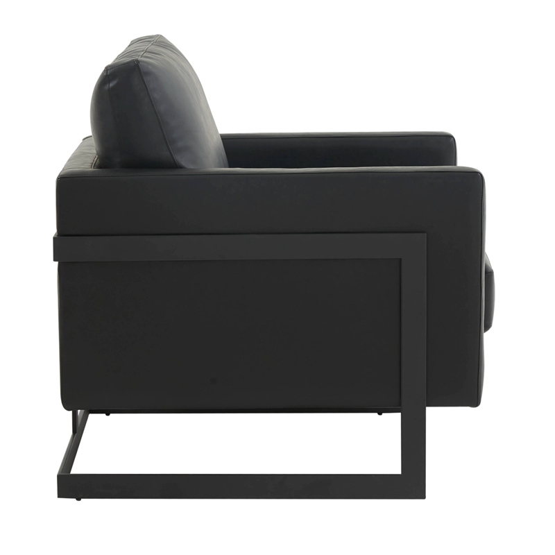 LeisureMod Lincoln Modern Leather Arm Chair with Black Steel Frame Black