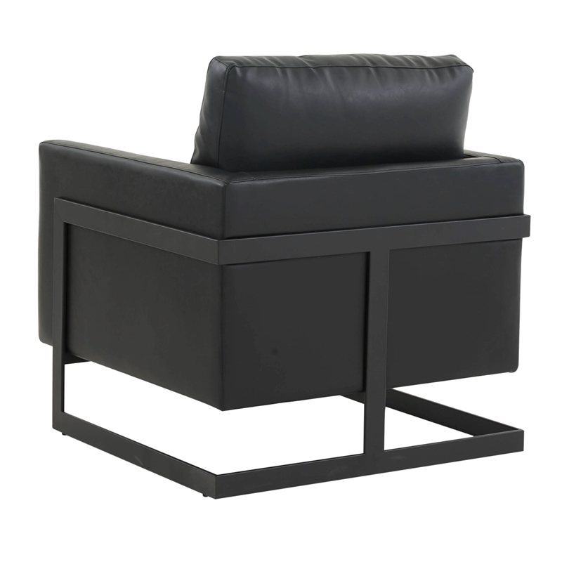 LeisureMod Lincoln Modern Leather Arm Chair with Black Steel Frame Black