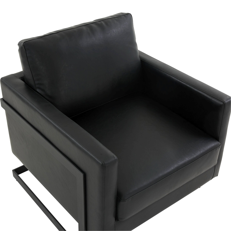 LeisureMod Lincoln Modern Leather Arm Chair with Black Steel Frame Black