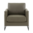 LeisureMod Lincoln Modern Leather Arm Chair with Black Steel Frame Gray