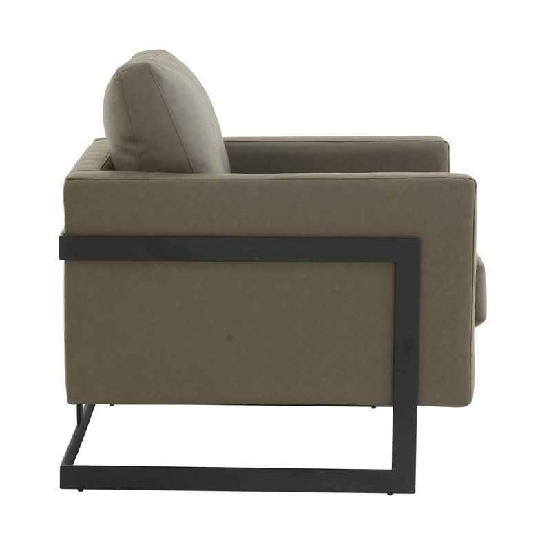 LeisureMod Lincoln Modern Leather Arm Chair with Black Steel Frame Gray