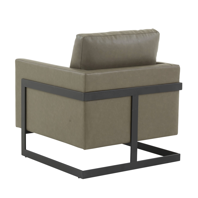 LeisureMod Lincoln Modern Leather Arm Chair with Black Steel Frame Gray