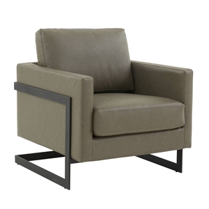 LeisureMod Lincoln Modern Leather Arm Chair with Black Steel Frame Gray