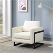 LeisureMod Lincoln Modern Leather Arm Chair with Black Steel Frame White