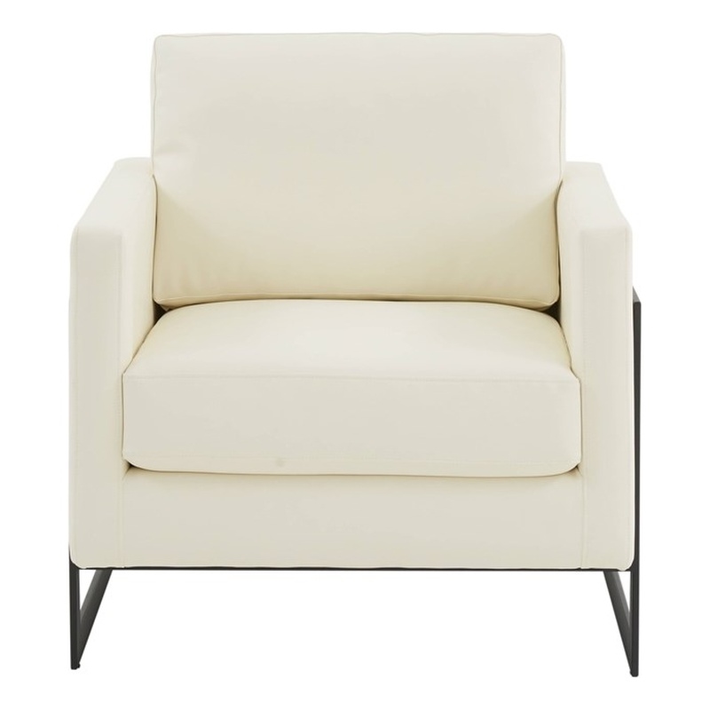 LeisureMod Lincoln Modern Leather Arm Chair with Black Steel Frame White