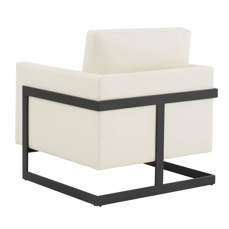 LeisureMod Lincoln Modern Leather Arm Chair with Black Steel Frame White