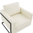 LeisureMod Lincoln Modern Leather Arm Chair with Black Steel Frame White
