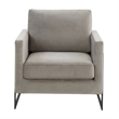 LeisureMod Lincoln Modern Velvet Arm Chair with Black Steel Frame Light Gray