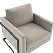 LeisureMod Lincoln Modern Velvet Arm Chair with Black Steel Frame Light Gray