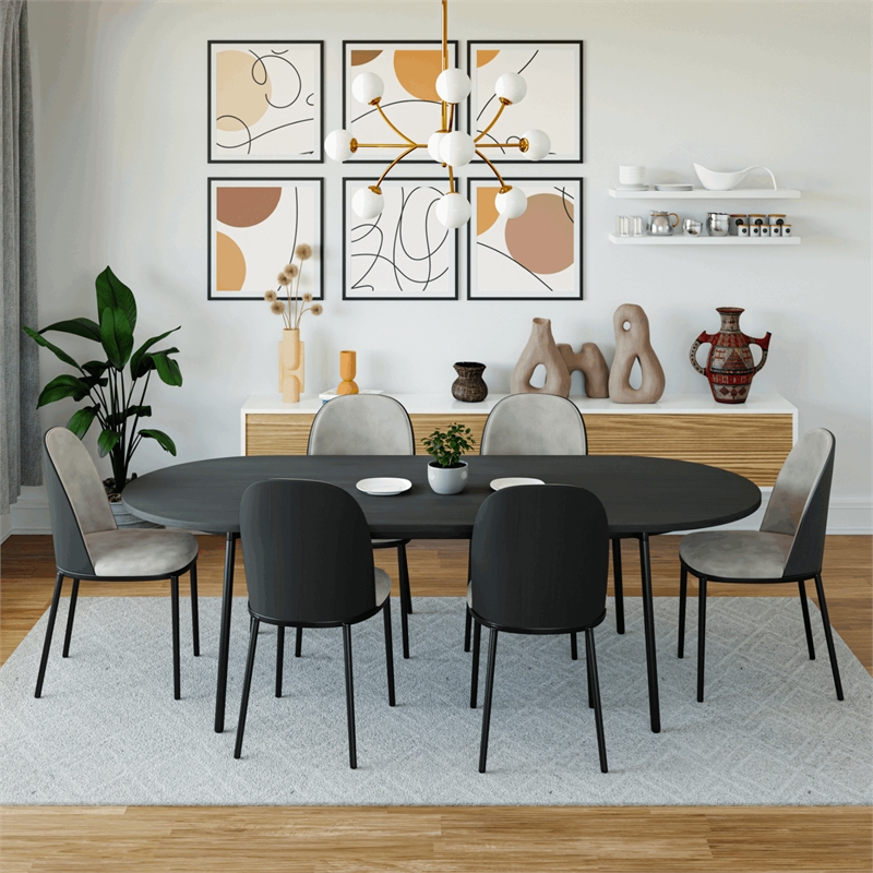 LeisureMod Tule Oval Mid-Century Wood Dining Table in Black