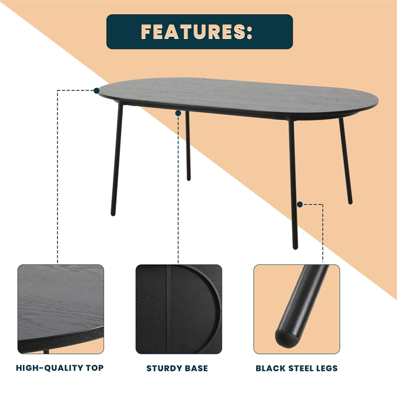 LeisureMod Tule Oval Mid-Century Wood Dining Table in Black