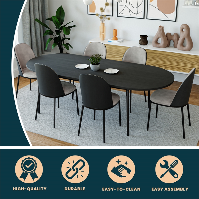 LeisureMod Tule Oval Mid-Century Wood Dining Table in Black