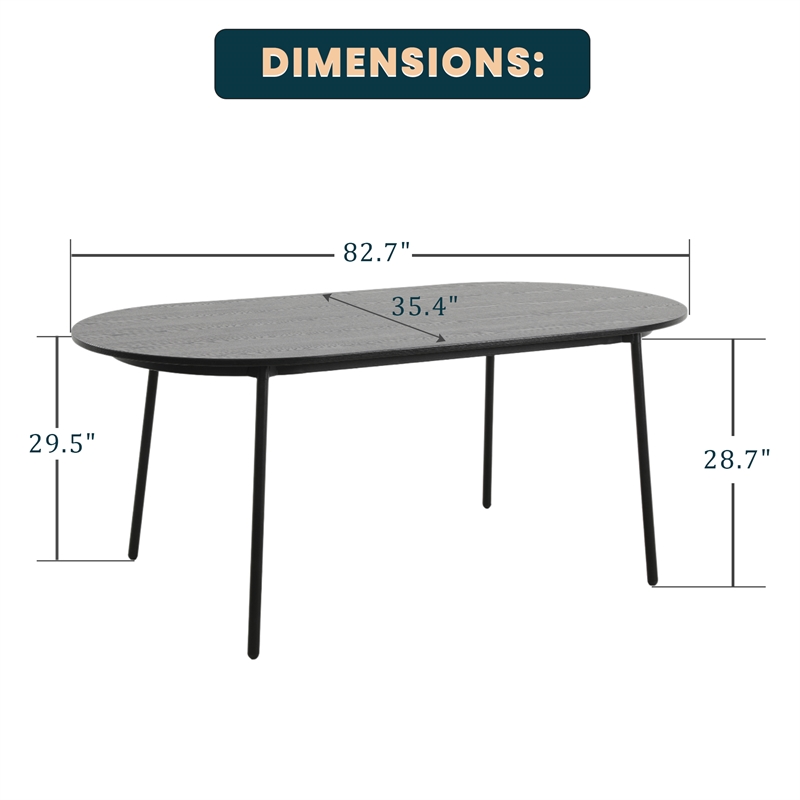 LeisureMod Tule Oval Mid-Century Wood Dining Table in Black