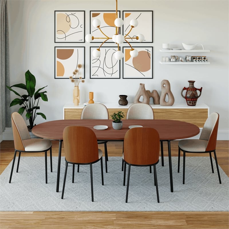LeisureMod Tule Oval Mid-Century Wood Dining Table in Walnut