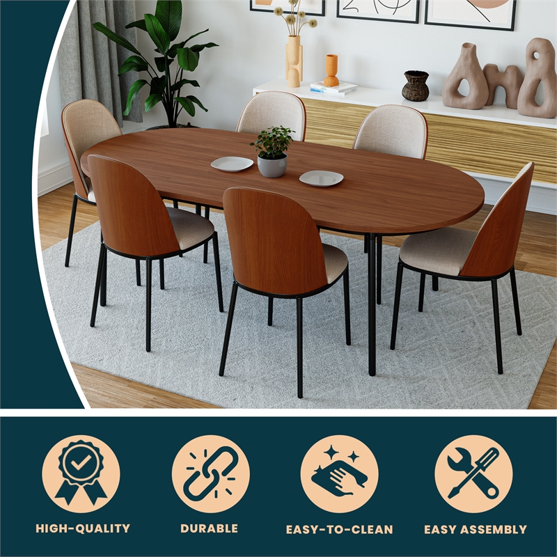 LeisureMod Tule Oval Mid-Century Wood Dining Table in Walnut