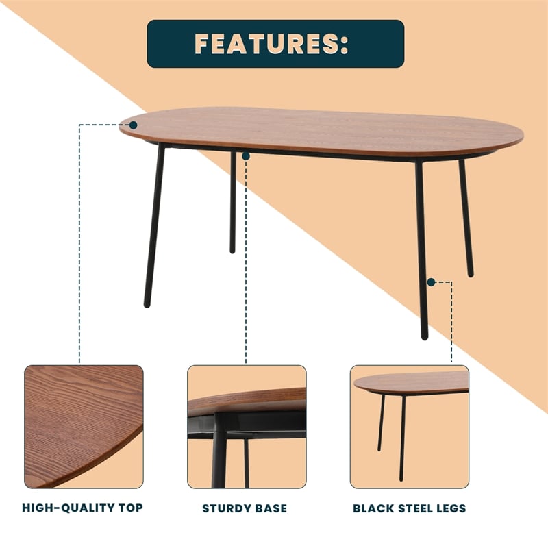 LeisureMod Tule Oval Mid-Century Wood Dining Table in Walnut