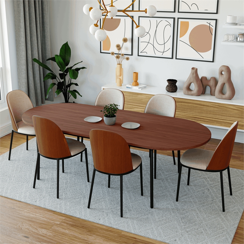 LeisureMod Tule Oval Mid-Century Wood Dining Table in Walnut
