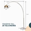 Leisuremod Arco Floor Lamp with White Marble Base and Metal Lamp Shade Gold