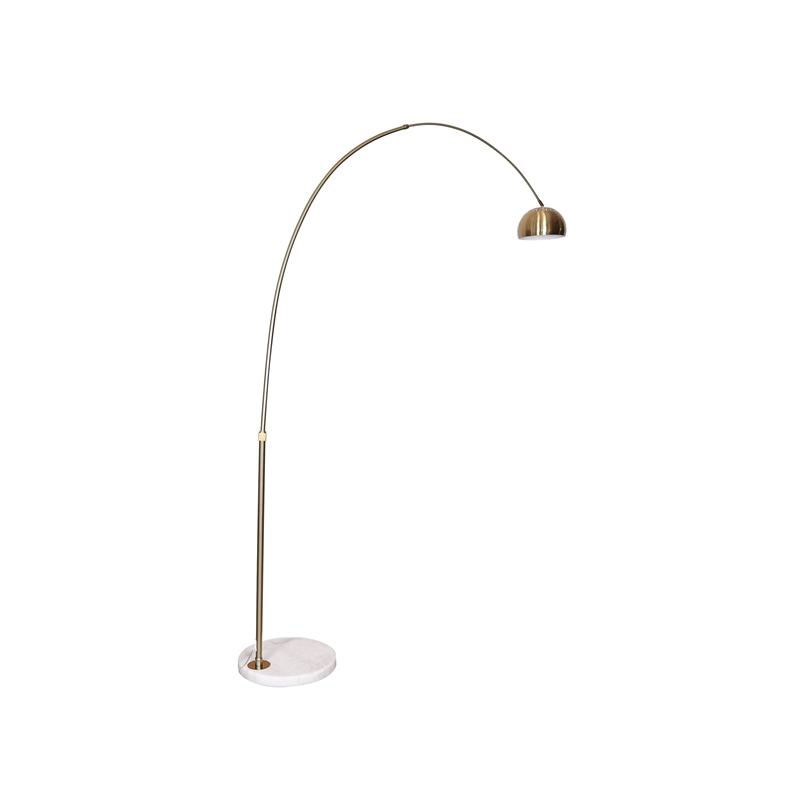 Leisuremod Arco Floor Lamp with White Marble Base and Metal Lamp Shade Gold
