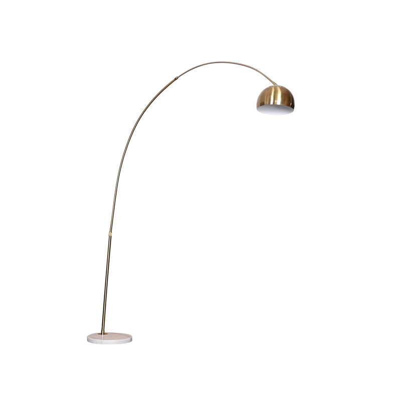 Leisuremod Arco Floor Lamp with White Marble Base and Metal Lamp Shade Gold