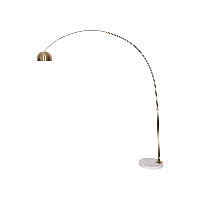 Leisuremod Arco Floor Lamp with White Marble Base and Metal Lamp Shade Gold