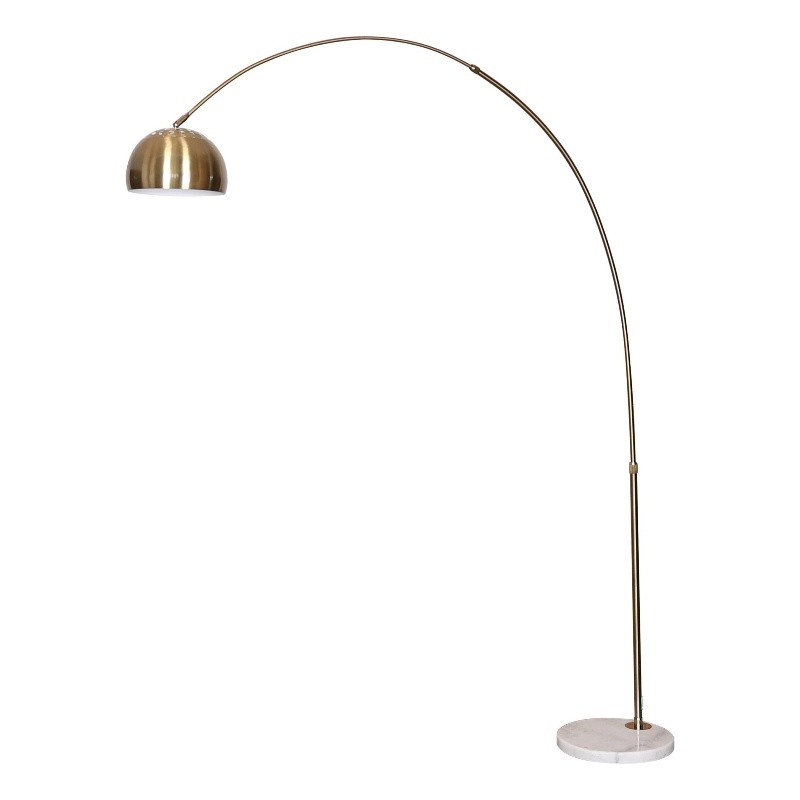 Leisuremod Arco Floor Lamp with White Marble Base and Metal Lamp Shade Gold