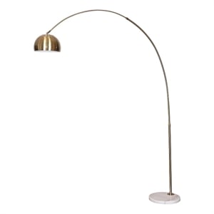 Leisuremod Arco Floor Lamp with White Marble Base and Metal Lamp Shade Gold