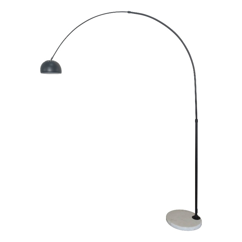 Leisuremod Arco Floor Lamp with White Marble Base and Metal Lamp Shade Black