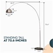 Leisuremod Arco Floor Lamp with White Marble Base and Metal Lamp Shade Silver