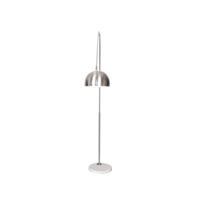 Leisuremod Arco Floor Lamp with White Marble Base and Metal Lamp Shade Silver