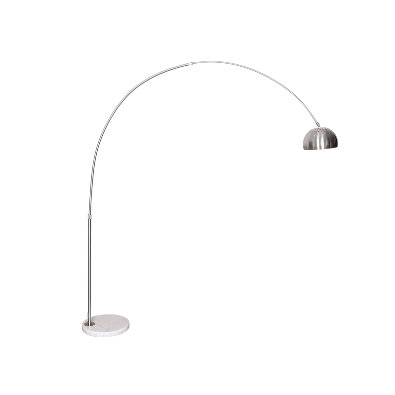 Leisuremod Arco Floor Lamp with White Marble Base and Metal Lamp Shade Silver