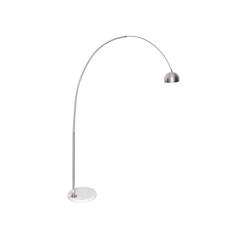 Leisuremod Arco Floor Lamp with White Marble Base and Metal Lamp Shade Silver