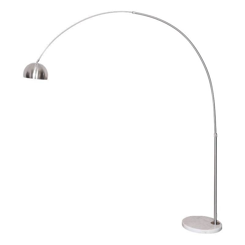Leisuremod Arco Floor Lamp with White Marble Base and Metal Lamp Shade Silver