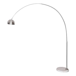 Leisuremod Arco Floor Lamp with White Marble Base and Metal Lamp Shade Silver