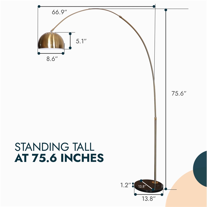 Leisuremod Arco Floor Lamp with Black Marble Base and Metal Lamp Shade Gold