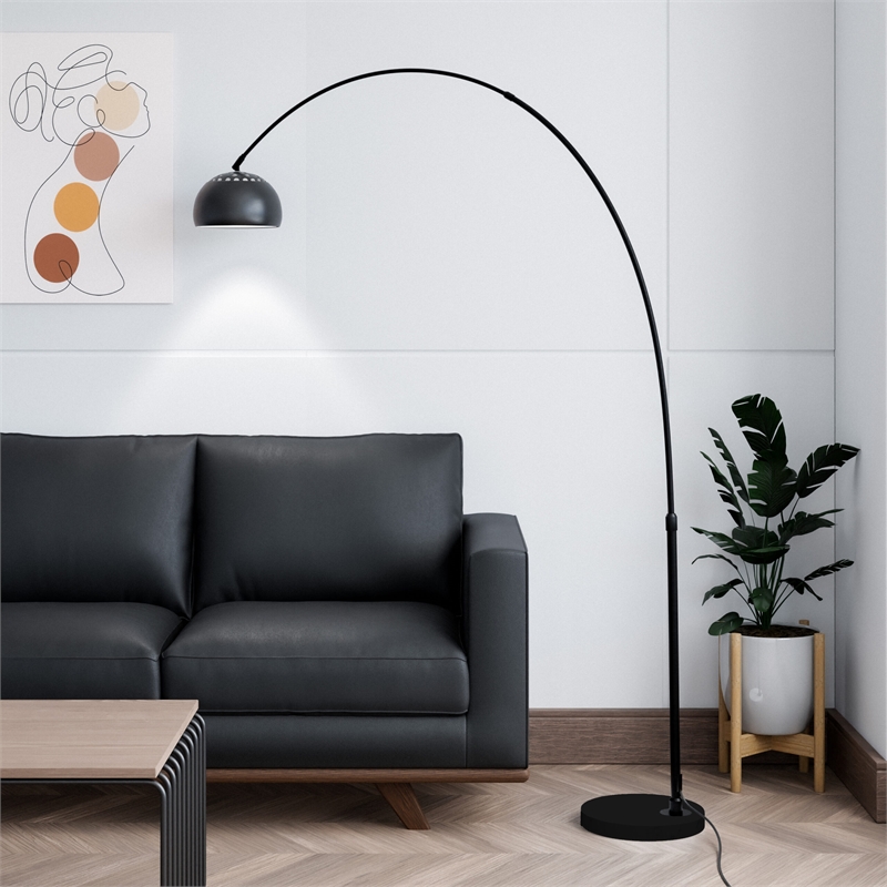 Leisuremod Arco Floor Lamp with Black Marble Base and Metal Lamp Shade Black