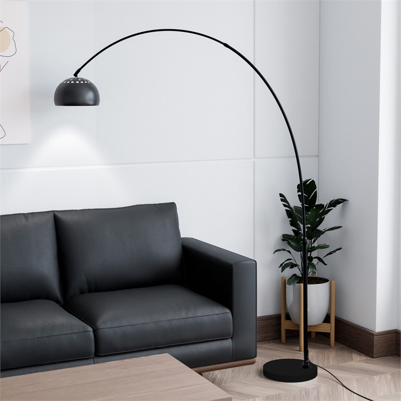Leisuremod Arco Floor Lamp with Black Marble Base and Metal Lamp Shade Black
