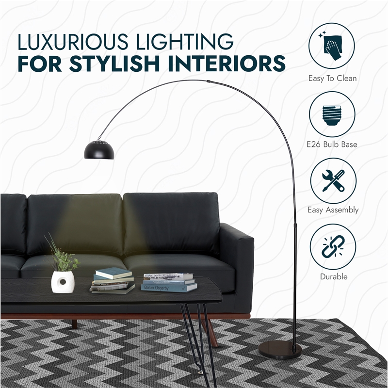 Leisuremod Arco Floor Lamp with Black Marble Base and Metal Lamp Shade Black