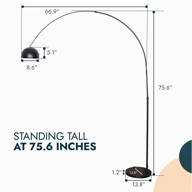 Leisuremod Arco Floor Lamp with Black Marble Base and Metal Lamp Shade Black