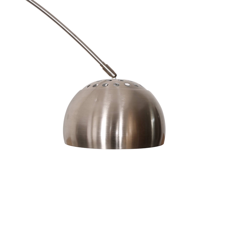 Leisuremod Arco Floor Lamp with Black Marble Base and Metal Lamp Shade Silver