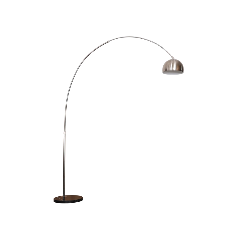 Leisuremod Arco Floor Lamp with Black Marble Base and Metal Lamp Shade Silver