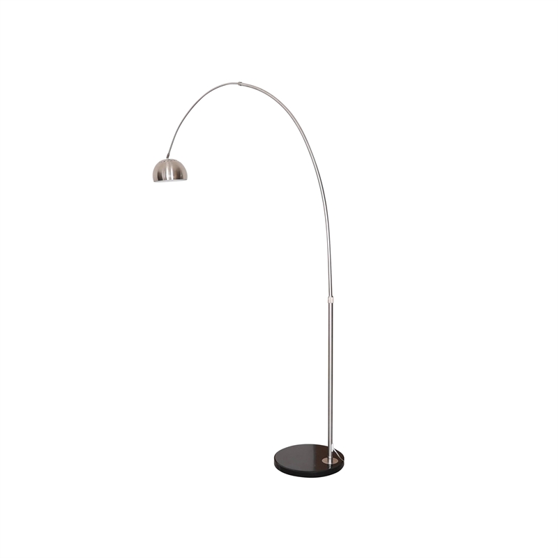 Leisuremod Arco Floor Lamp with Black Marble Base and Metal Lamp Shade Silver