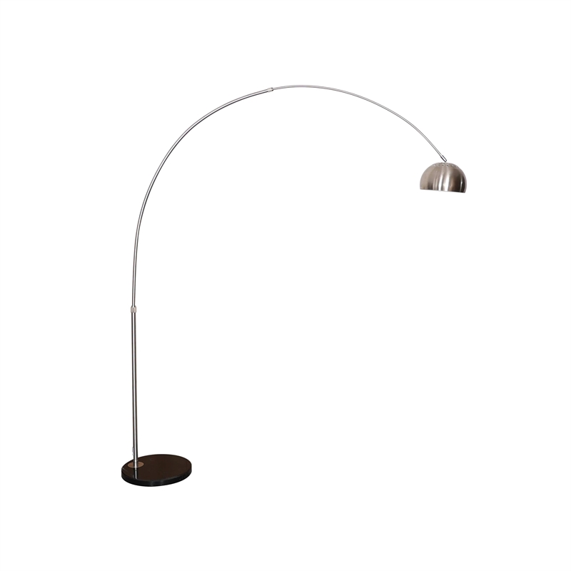 Leisuremod Arco Floor Lamp with Black Marble Base and Metal Lamp Shade Silver